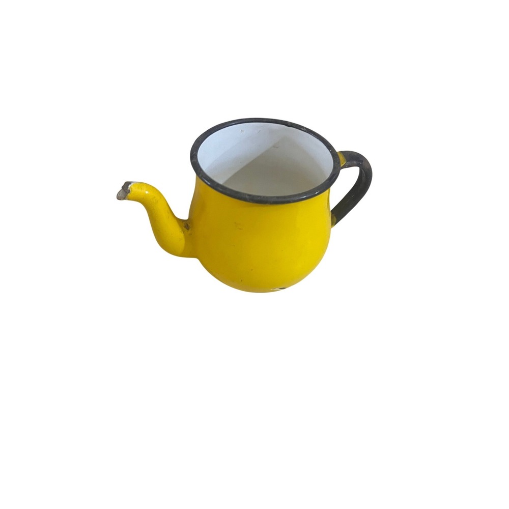 Vintage Yellow Enamelware Small Teapot Pitche Japan Rustic Farmhouse Decor 3.5in